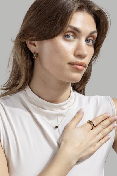 Ohrring Dark Crystal Hoop - 18k Vergoldet