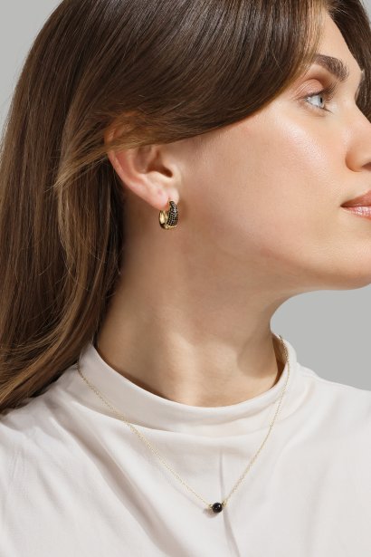 Ohrring Dark Crystal Hoop - 18k Vergoldet