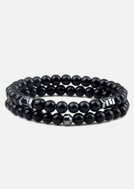 Perlenarmband Obsidian Halo