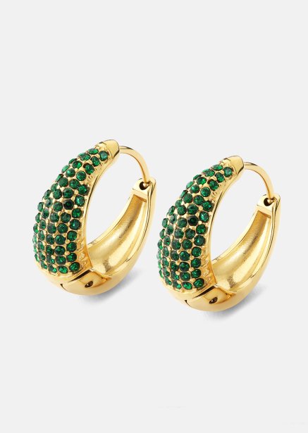 Ohrring Green Crystal Hoop - 18k Vergoldet