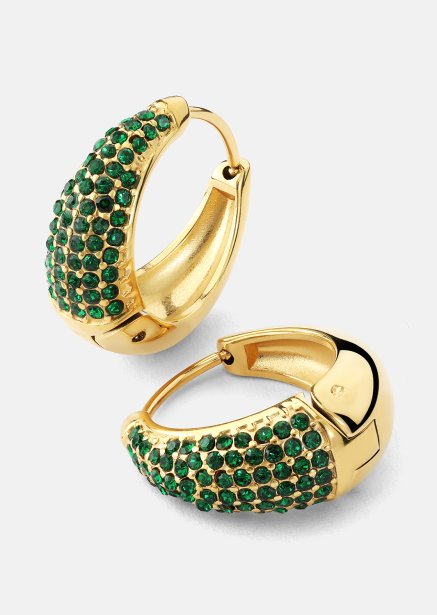 Ohrring Green Crystal Hoop - 18k Vergoldet
