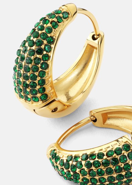 Ohrring Green Crystal Hoop - 18k Vergoldet