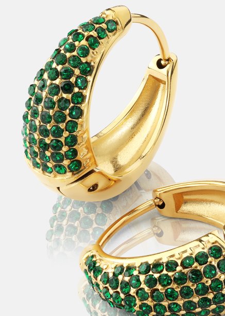 Ohrring Green Crystal Hoop - 18k Vergoldet