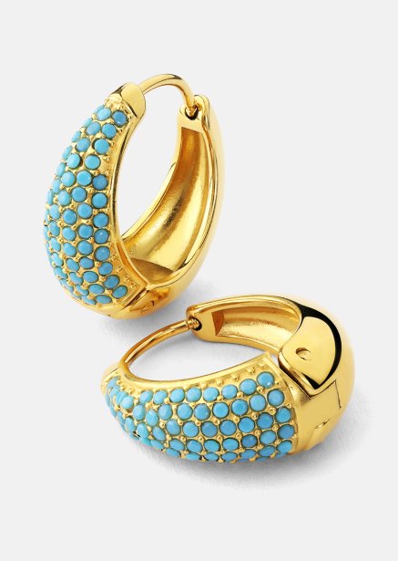 Ohrring Turquoise Crystal Bold Hoops - 18k Vergoldet