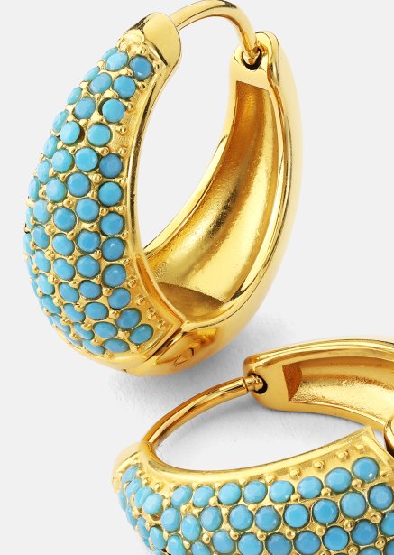 Ohrring Turquoise Crystal Bold Hoops - 18k Vergoldet