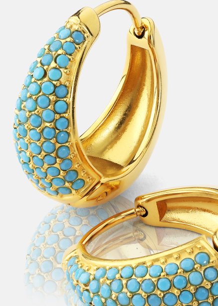 Ohrring Turquoise Crystal Bold Hoops - 18k Vergoldet