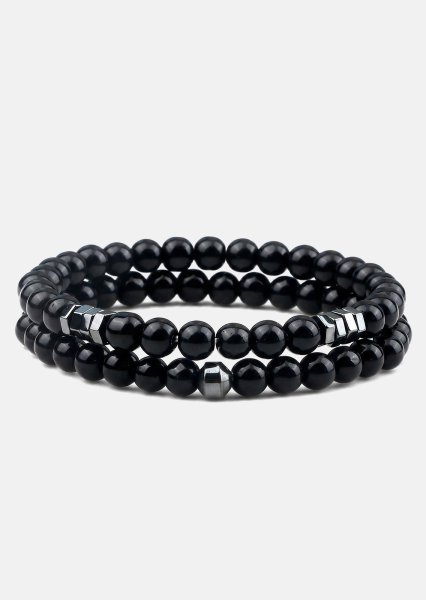 Perlenarmband Obsidian Halo