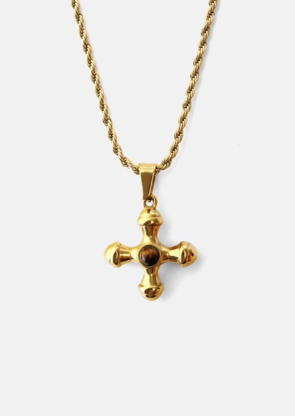 Emerald Cross Brown Halskette – 18k Vergoldet