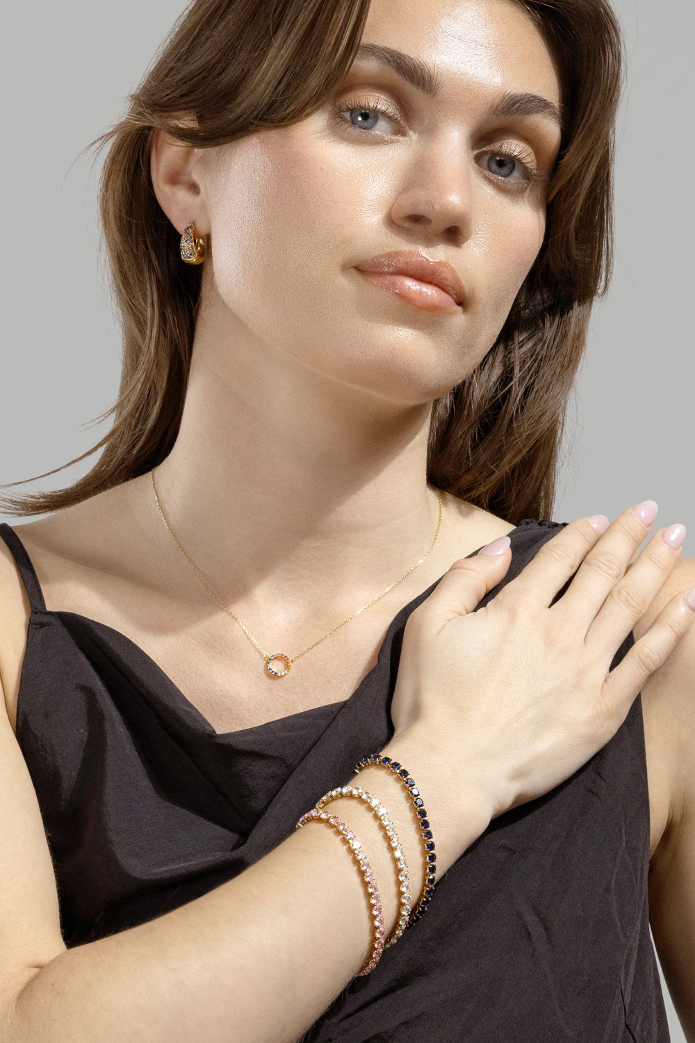 Ohrring Multicolor Crystal Bold Hoops - 18k Vergoldet